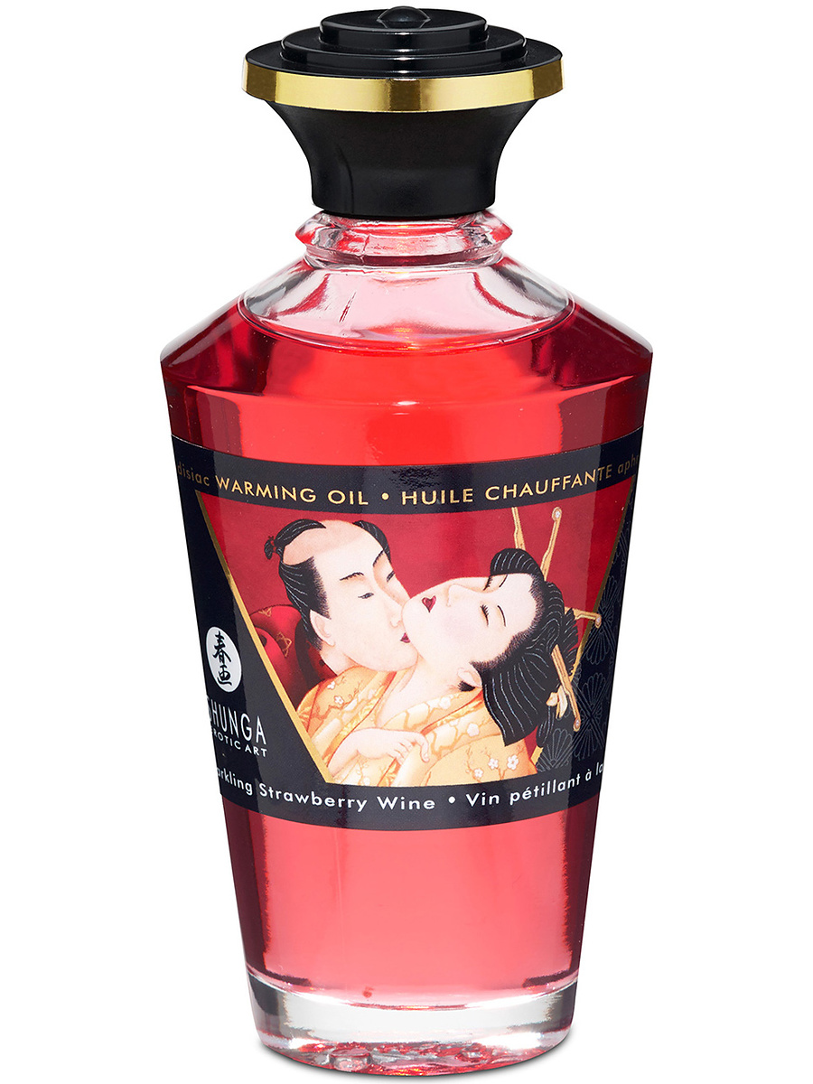 Shunga: Aphrodisiac Warming Oil, Sparkling Strawberry Wine, 100 ml | Knipkulor & Geishakulor | Intimast