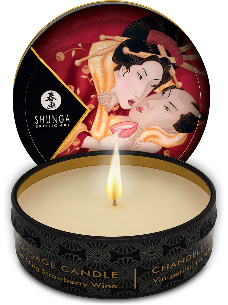 Shunga: Mini Massage Candle, Romance, Sparkling Strawberry Wine | Stavar & dildos | Intimast