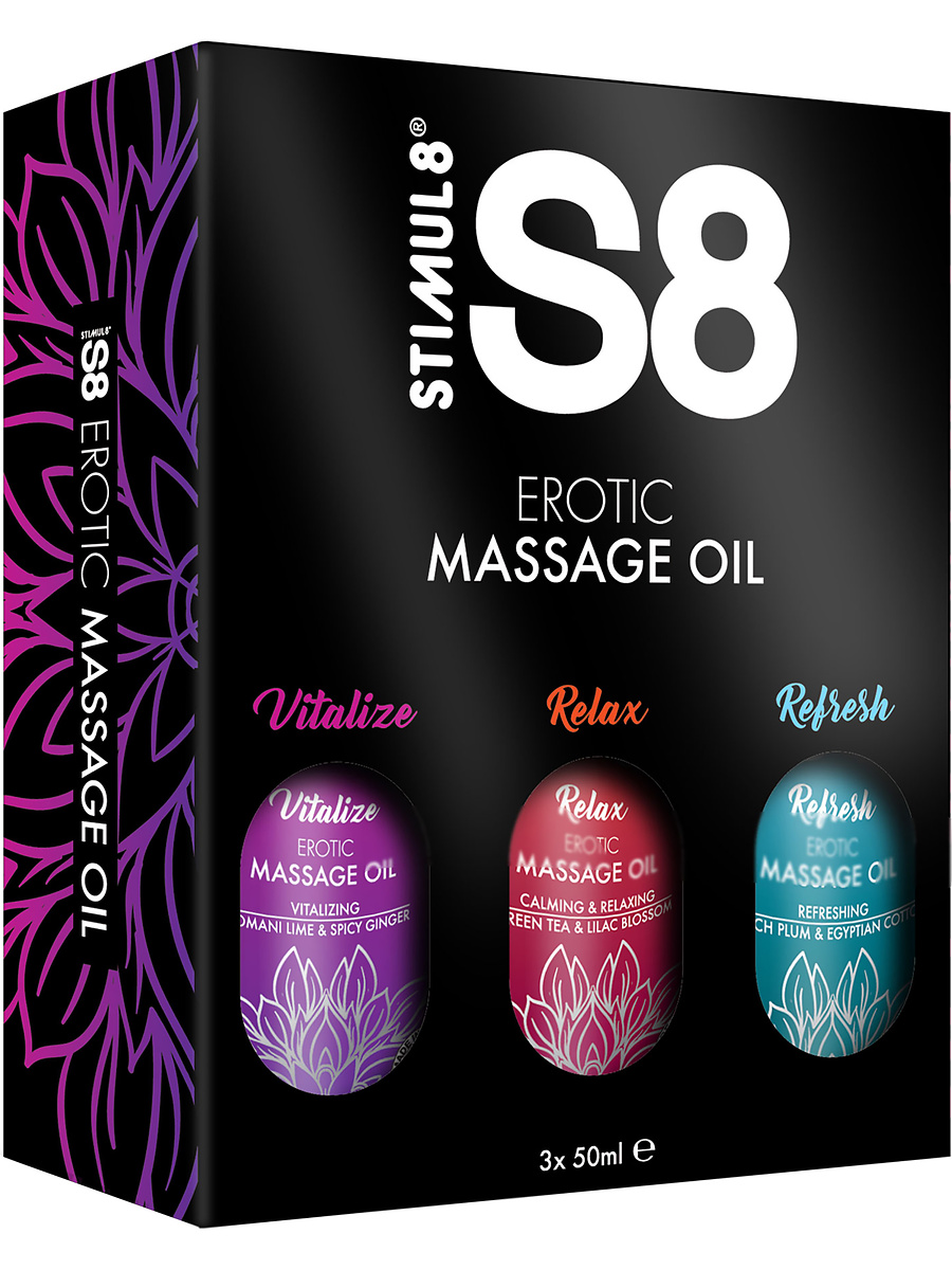 Stimul8: S8 Erotic Massage Oil, 3x50 ml | Underkläder | Intimast