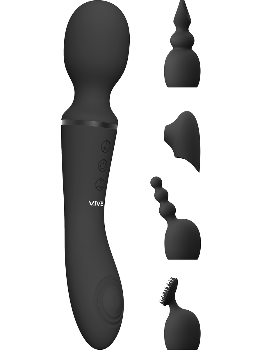 Vive: Nami, Pulse-Wave Wand Vibrator with Clitoral Sleeves, svart | Analpluggar | Intimast