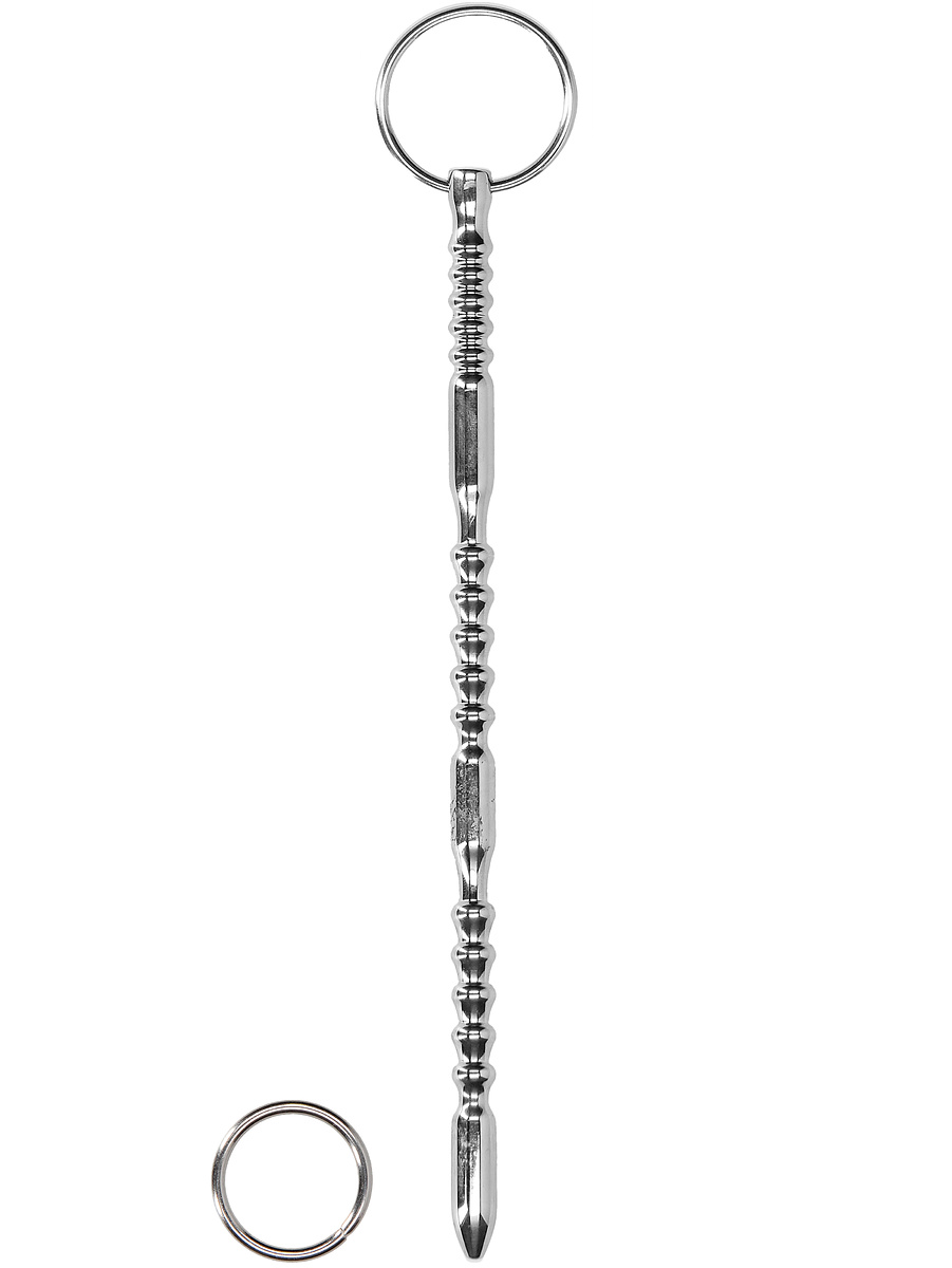 Ouch!: Urethral Sounding, Steel Ribbed Dilator with Ring, 9 mm