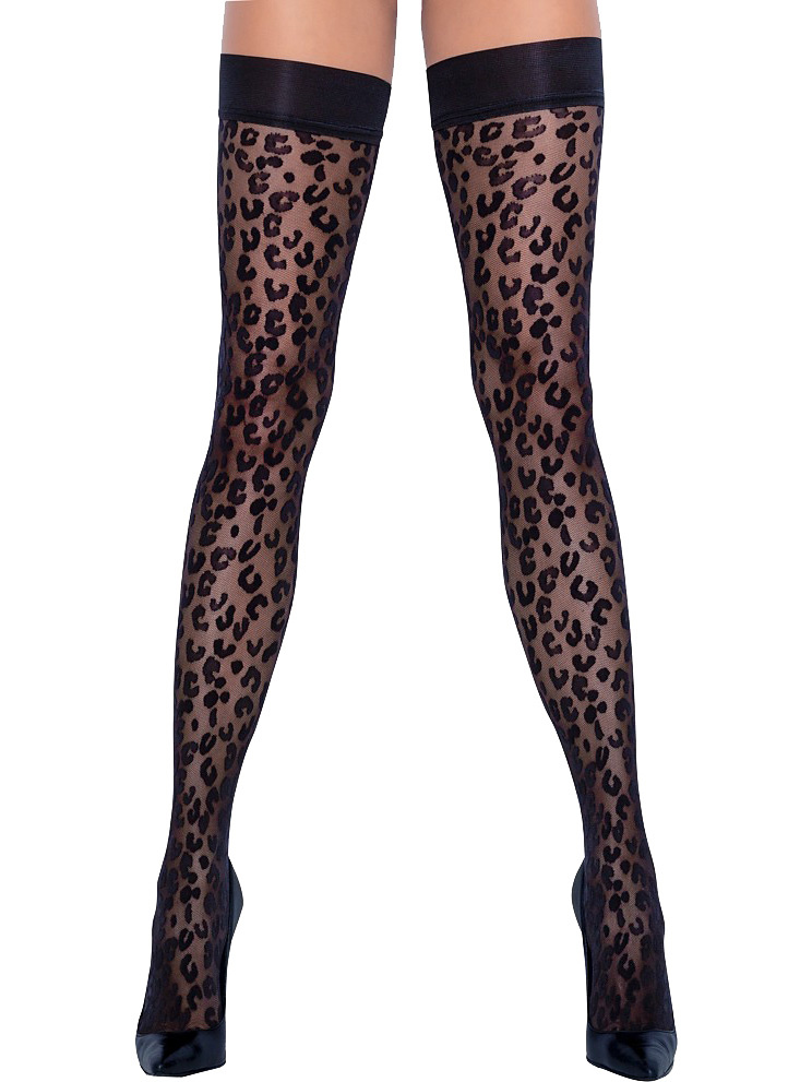 Cottelli Legwear: Leopard Hold Up Stockings