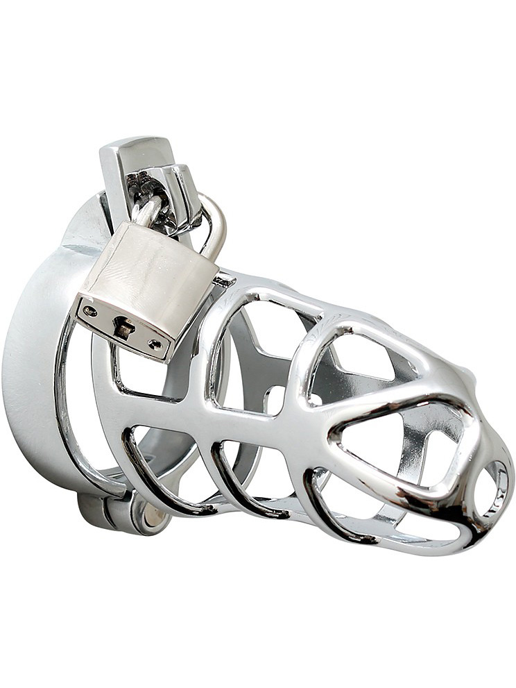 Rimba: Metal Male Chastity Device with Padlock, silver