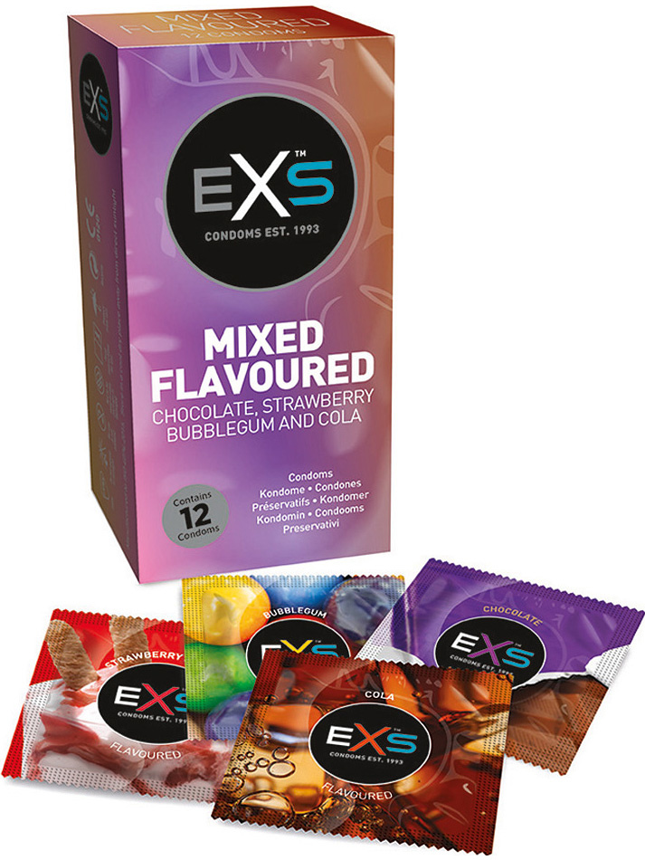 EXS: Kondomer, Mixed Flavoured, 12-pack | Strap-ons | Intimast