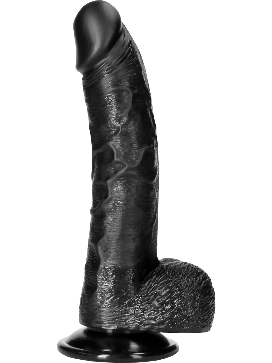 RealRock: Curved Realistic Dildo with Balls, 20.5 cm, svart |  | Intimast