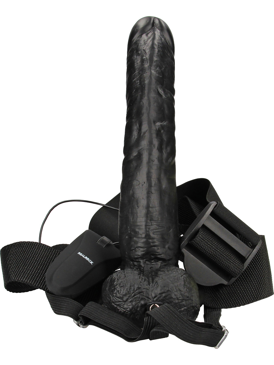 RealRock: Vibrating Hollow Strap-on, 23 cm, svart |  | Intimast