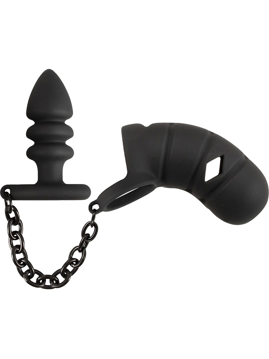 Black Velvets: Cock Cage with Butt Plug