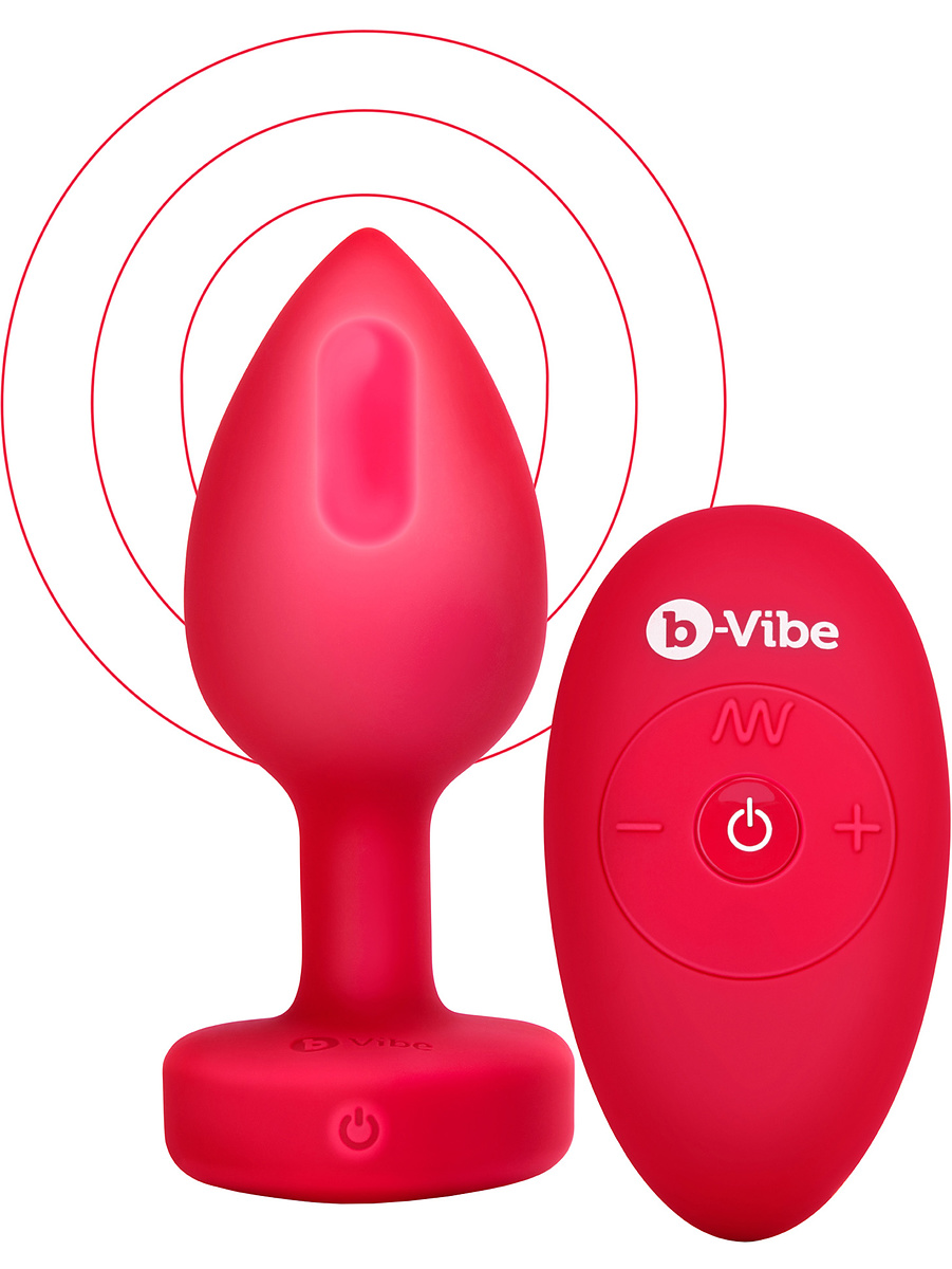 B-Vibe: Vibrating Heart, Remote Control Plug, röd