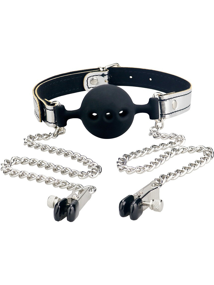 LoveToy: Breathable Ball Gag with Nipple Clamps |  | Intimast