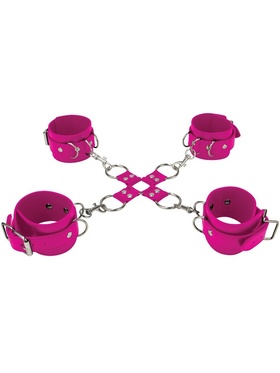 Ouch!: Leather Hand and Legcuffs, rosa