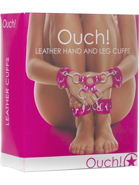 Ouch!: Leather Hand and Legcuffs, rosa