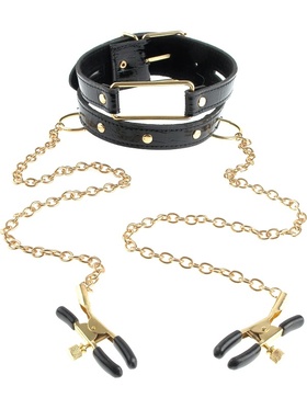 Pipedream Fetish Fantasy: Collar & Nipple Clamps, gold