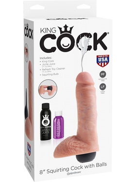 King Cock: Squirting Cock with Balls, 20 cm, ljus