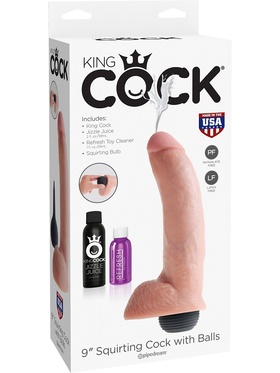 King Cock: Squirting Cock with Balls, 23 cm, ljus