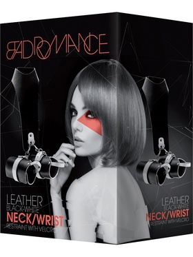 Bad Romance: Leather Neck/Wrist Restraint with Velco, svart/vit