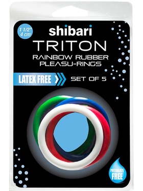 Shibari: Triton, Rainbow Rubber Pleasu-rings, 5-pack