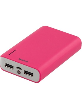 Powerbank Nödladdare, 6000mAh, 2xUSB, rosa