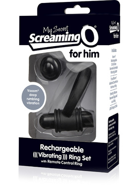 Screaming O: My Secret for Him, Rechargeable Vibrating Ring Set, svart