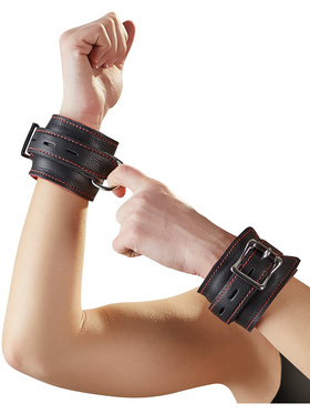 ZADO: Wild Thing, Leather Handcuffs, svart/röd