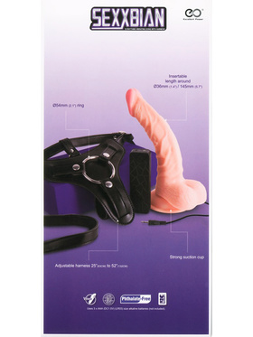 Excellent Power: Sexxbian, Vibrating Dong with Harness, 19 cm