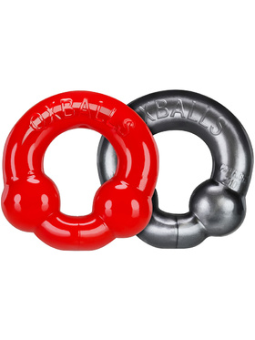 Oxballs: Ultraballs, 2 Piece Cockring Set, röd/silver