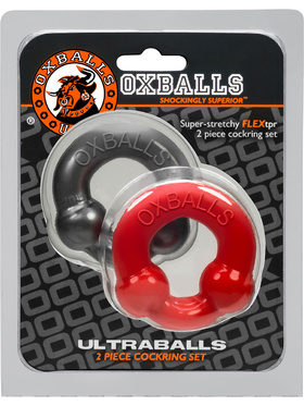 Oxballs: Ultraballs, 2 Piece Cockring Set, röd/silver