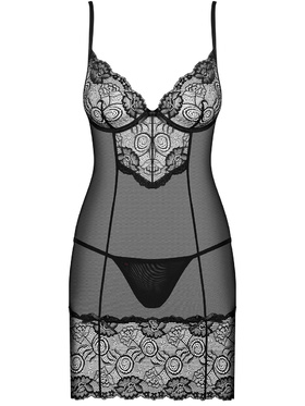 Obsessive: Alluria, Underwire Chemise & Thong, svart