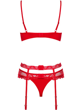 Obsessive: Heartina, Underwire Bra, Garter Belt, Thong, röd