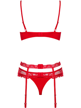 Obsessive: Heartina, Underwire Bra, Garter Belt, Thong, röd