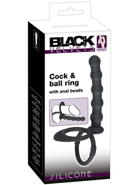 Black Velvets: Cock & Ball Ring with Anal Beads