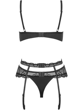 Obsessive: Heartina, Underwire Bra, Garter Belt, Thong, svart