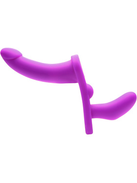 Strap U: Double Take - Purple, Vibrating Strap-On with Harness