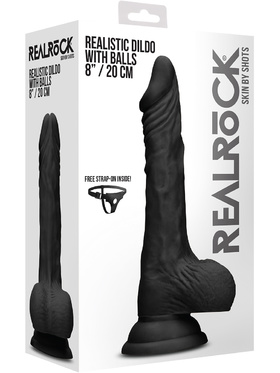 RealRock Skin: Realistic Dildo With Balls, 22 cm, svart