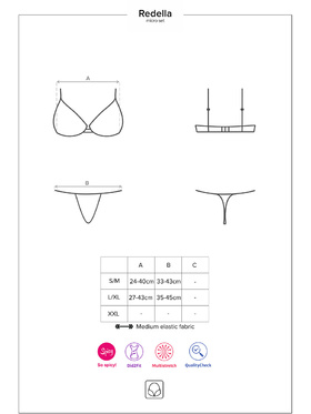 Obsessive: Redella, Bra, Thong & Chain Set, svart