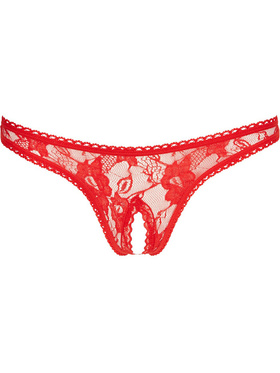 Cottelli Collection: Lace String, Open Crotch, röd