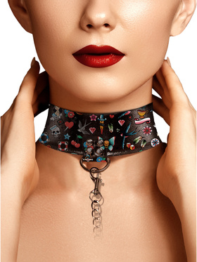 Ouch!: Printed Collar with Leash, Old School Tattoo Style