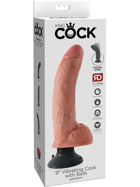King Cock: Vibrating Cock with Balls, 23 cm, ljus