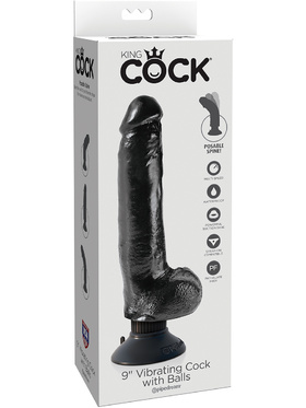 King Cock: Vibrating Cock with Balls, 23 cm, svart