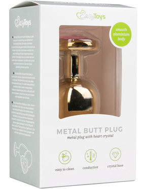 EasyToys: Metal Butt Plug No. 8 with Heart, large, guld/rosa