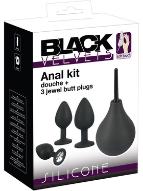 Black Velvets: Anal Kit, Douche + 3 Jewel Butt Plugs