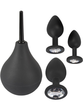 Black Velvets: Anal Kit, Douche + 3 Jewel Butt Plugs