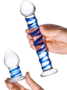 Gläs: 2pc Double Penetration, Glass Dildo & Plug Set