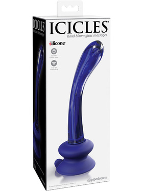 Icicles: No. 89 Glasdildo med Sugpropp, blå