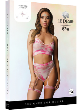 Le Désir: Bra Set with Garters & Eye Bling Sticker, One Size