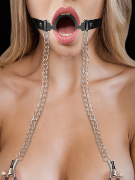 Ouch!: O-Ring Gag with Nipple Clamps