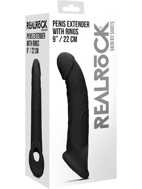 RealRock: Penis Extender with Rings, 22 cm, svart