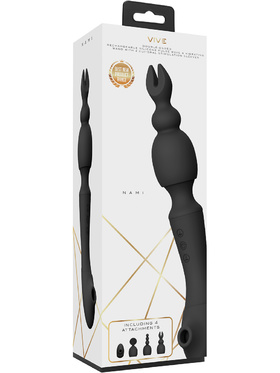 Vive: Nami, Pulse-Wave Wand Vibrator with Clitoral Sleeves, svart