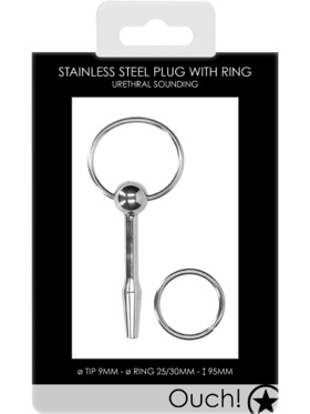 Ouch!: Urethral Sounding, Steel Plug with Ring, 9 mm