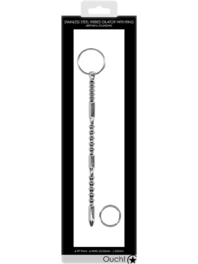 Ouch!: Urethral Sounding, Steel Ribbed Dilator with Ring, 9 mm