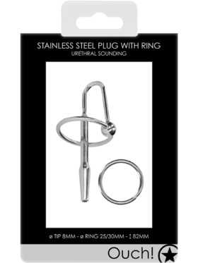 Ouch!: Urethral Sounding, Steel Plug with Ring, 8 mm